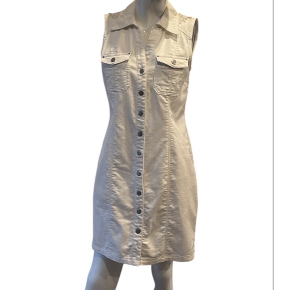 INC White Denim Lacey Back Sleeveless Cotton Blend Shirtdress Size 6 - Picture 5 of 11
